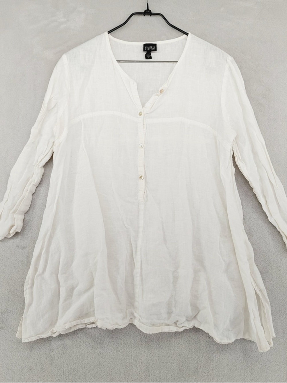 Eileen Fisher Tunic Women S White Linen Button Long Sleeve Minimalist P3912